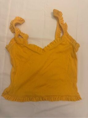 Me to We Mustard Yellow Ruffle-Edge Ribbed Tank
